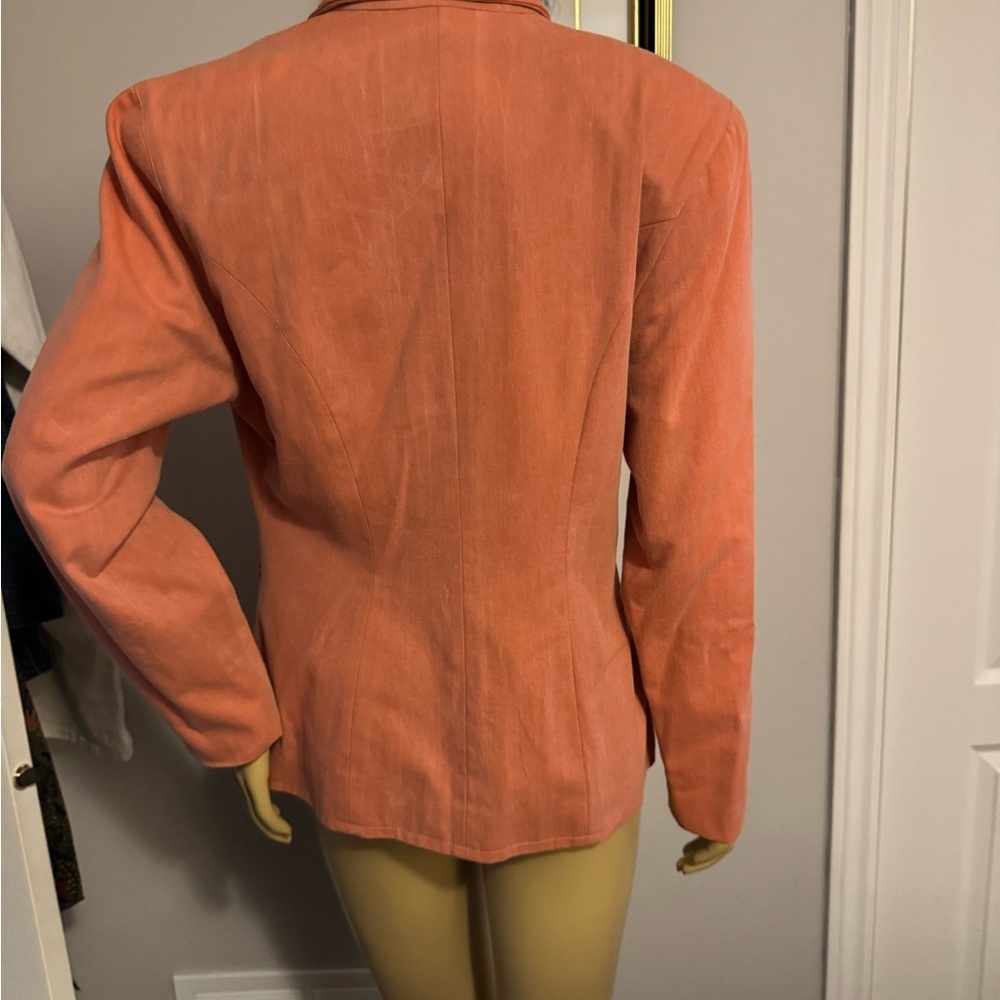 Lace vintage Women's Coral Blazer with Embellished Lapel. Ptp 19”lenght 24” - Picture 8 of 11